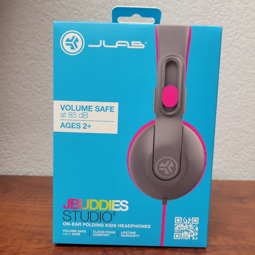 JLab JBuddies Studio Kids On-Ear Headphones Gray and Pink NIB